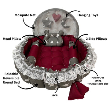 Fabrify Round Bed Basket With Mosquito 0-12 month