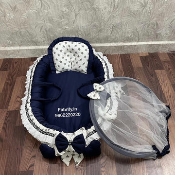 Fabrify Baby Nest Bed With Mosquito Net Head Pillow and 2 Side Pillow (0-18 M )