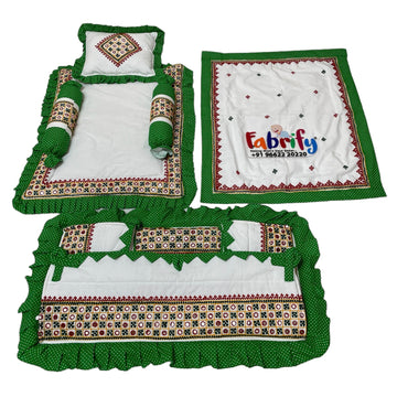 Fabrify 6 Items Kachhi Embroidery Work Bedding Set Green Color