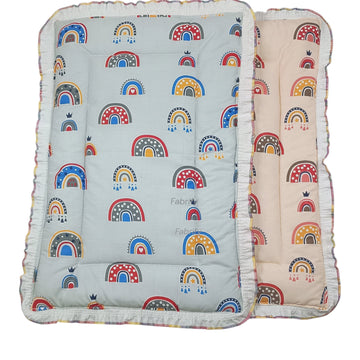 Fabrify Baby Newborn Soft Cotton Godadi | Kids gaddi | Crib Sheet | Baby mat | Godari |Bedding Set| Matress | Bed | Baby Bedding Set for New Born Quilt Rainbow Design (Pack of 2) (Blue and Orange)