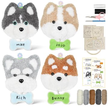 Fabrify Punch Needle Kit ๐งตโจ โ 4 Embroidery Kits for Beginners ๐พ, Punch Needle Kits for Adults & Beginners ๐ฉโ๐จ๐จโ๐จ, Includes Needles ๐ชก, Curved Scissors โ๏ธ, a Tool Storage Box ๐ฆ, Easy-to-Follow Instructions ๐, and Tutorial Videos ๐ฅ โ (4 Dog Designs ๐ถ