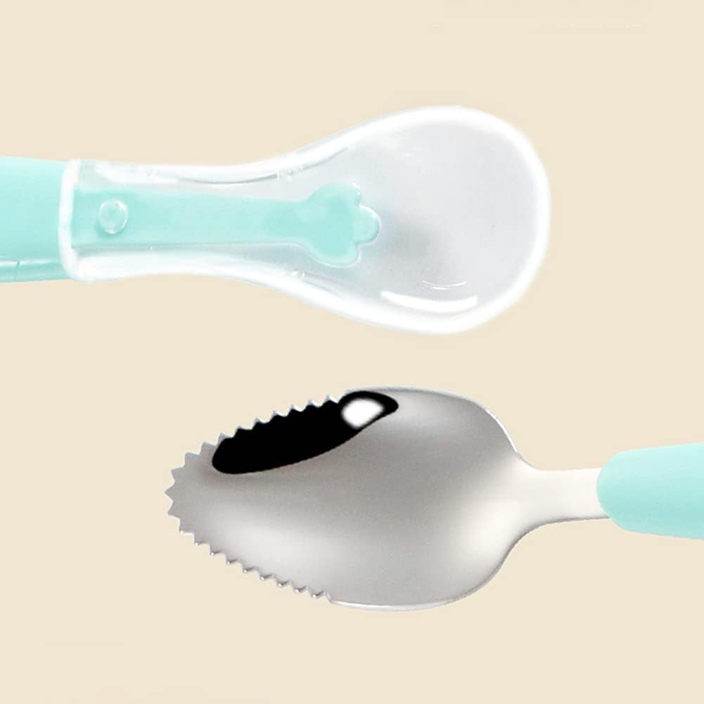 Double Head Baby Spoon Silicone Soft Baby Fruit Scraping Mud Spoon Feeding Spoons Training Scrapping Fruits Children Babies For Gifts