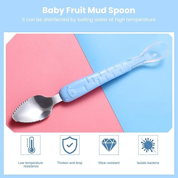 Double Head Baby Spoon Silicone Soft Baby Fruit Scraping Mud Spoon Feeding Spoons Training Scrapping Fruits Children Babies For Gifts
