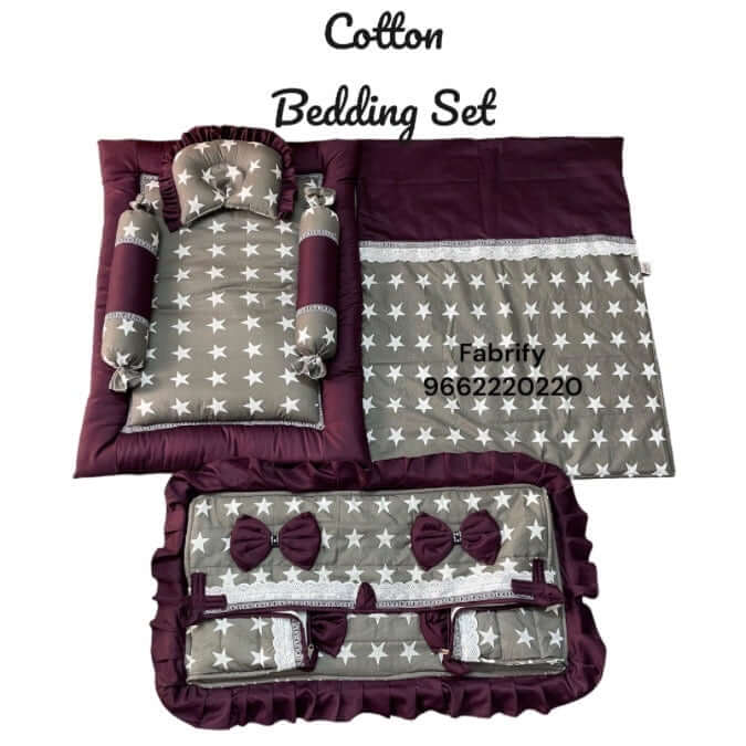 Fabrify 6 Items Cotton Baby Bedding Set Wine