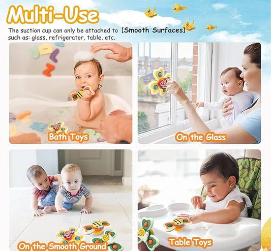 Suction Spinner Toy for Baby Bath Toys for Kids | Fidget Spinner Spinning Sensory Toddler Water Toy Sticks to Car Window Table High Chair Flight Travel Toy| Birthday Return Gift for Kids 3 Pcs