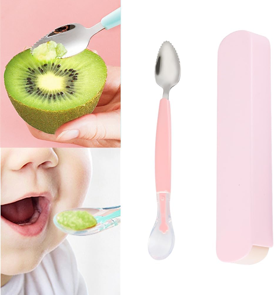 Double Head Baby Spoon Silicone Soft Baby Fruit Scraping Mud Spoon Feeding Spoons Training Scrapping Fruits Children Babies For Gifts
