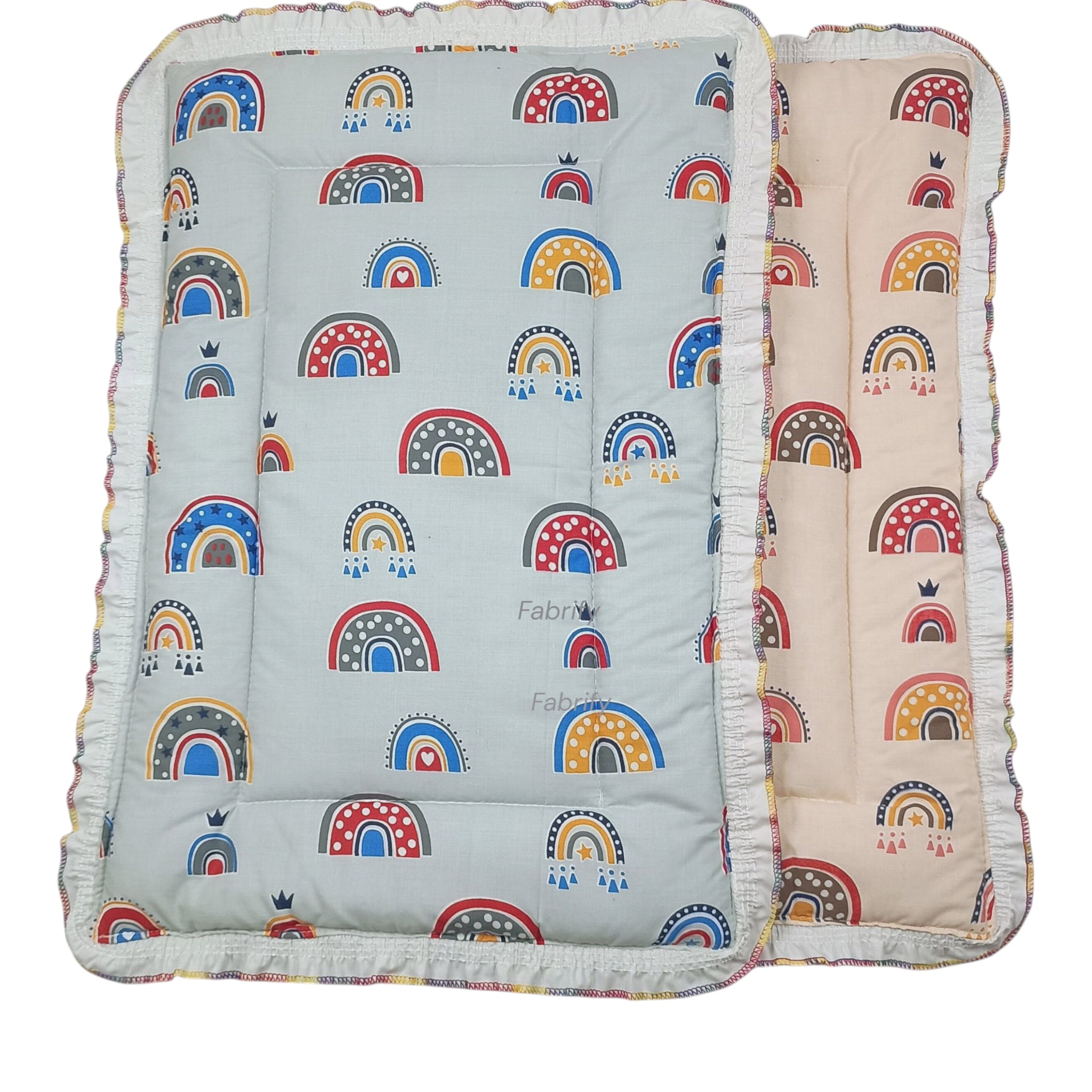 Fabrify Baby Newborn Soft Cotton Godadi | Kids gaddi | Crib Sheet | Baby mat | Godari |Bedding Set| Matress | Bed | Baby Bedding Set for New Born Quilt Rainbow Design (Pack of 2) (Blue and Orange)