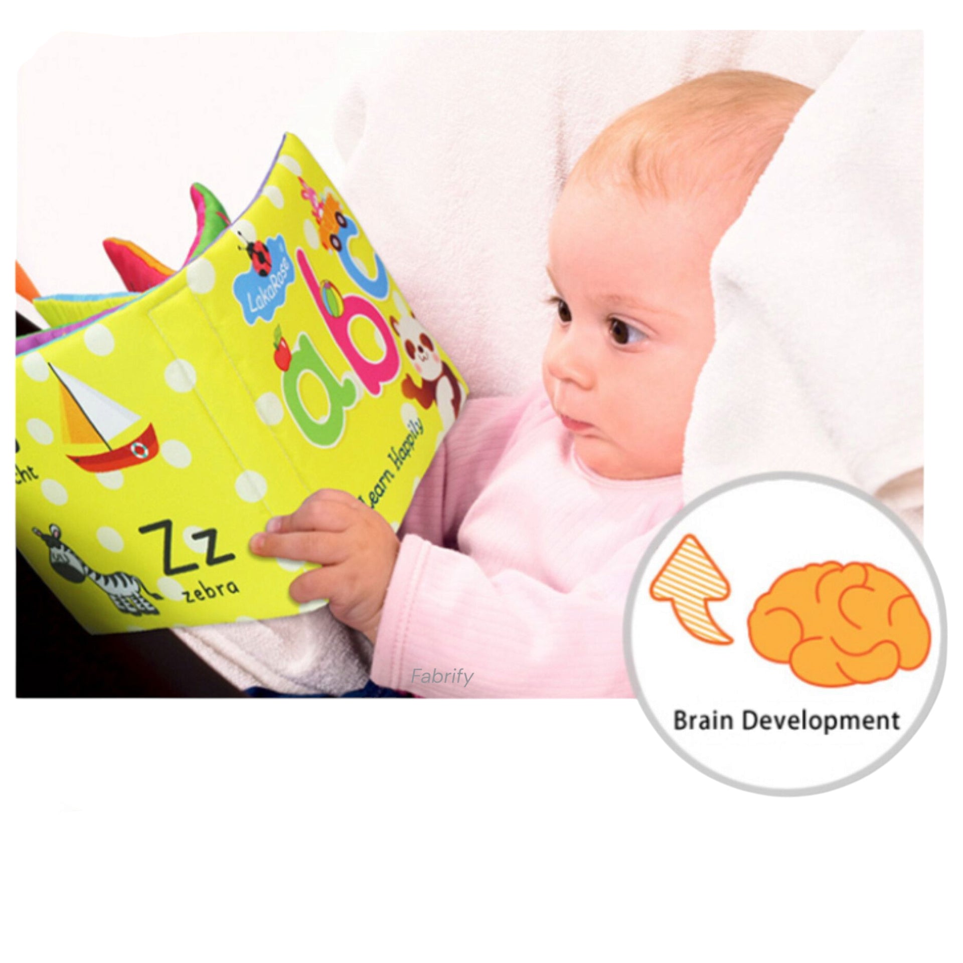 Fabrify Soft Sensory Cloth Books for Babies 📚👶, Crinkle Sound 🔊 & Washable 💧, Early Learning Themes – Alphabet 🔤, Shape 🔺, Color 🎨, Fruits 🍎🍌, Numbers 🔢, Non-Toxic ♻️ & Educator Approved 👩‍🏫 – Book Set Comes with a Plastic Ring 🔗