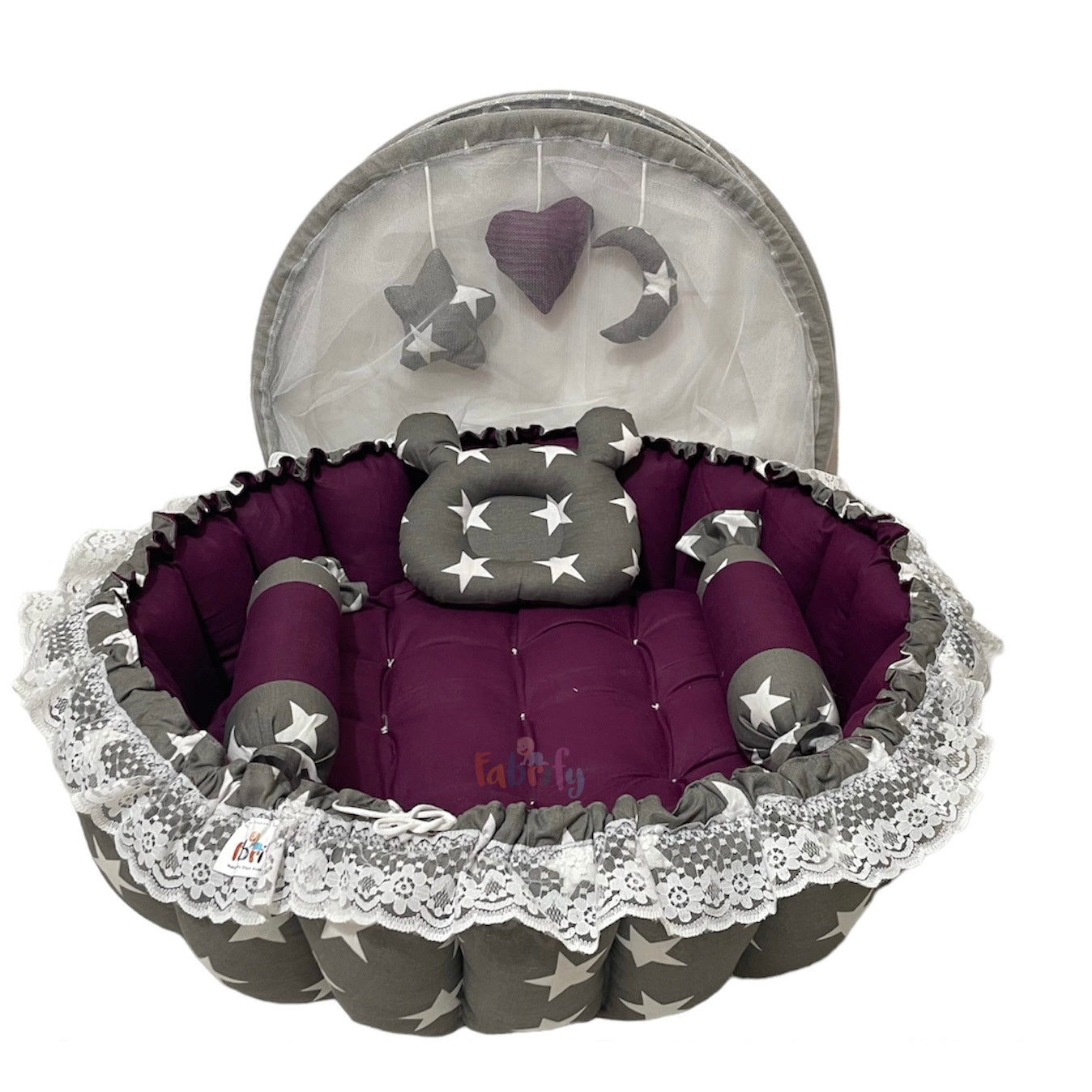 Fabrify Round Bed Basket With Mosquito 0-12 month (Wine)
